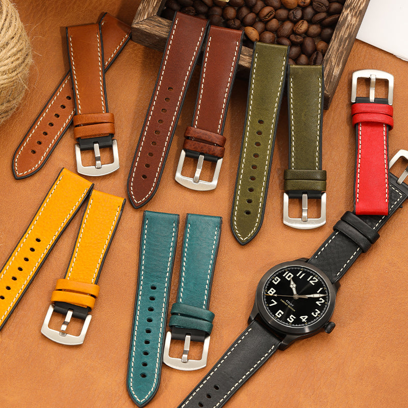 Premium Quality Leather-Fluorine Watch Bands Vintage Strap 20mm 22mm