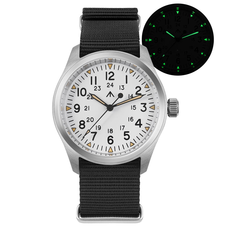 38mm VH31 Sweeping Hand Movement Field Watch ML08 White Dial