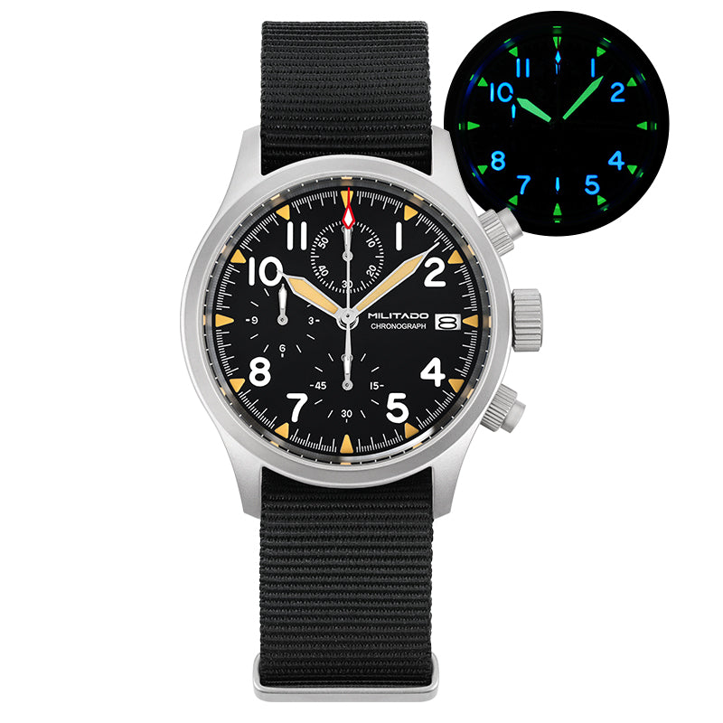 Militado 39mm Chronograph Watch Retro Field Watch With Calendar