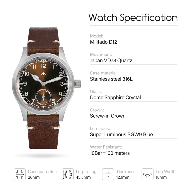 💥Spring Sale💥Militado 36mm Retro Military Watch Dirty Dozen D12 V2