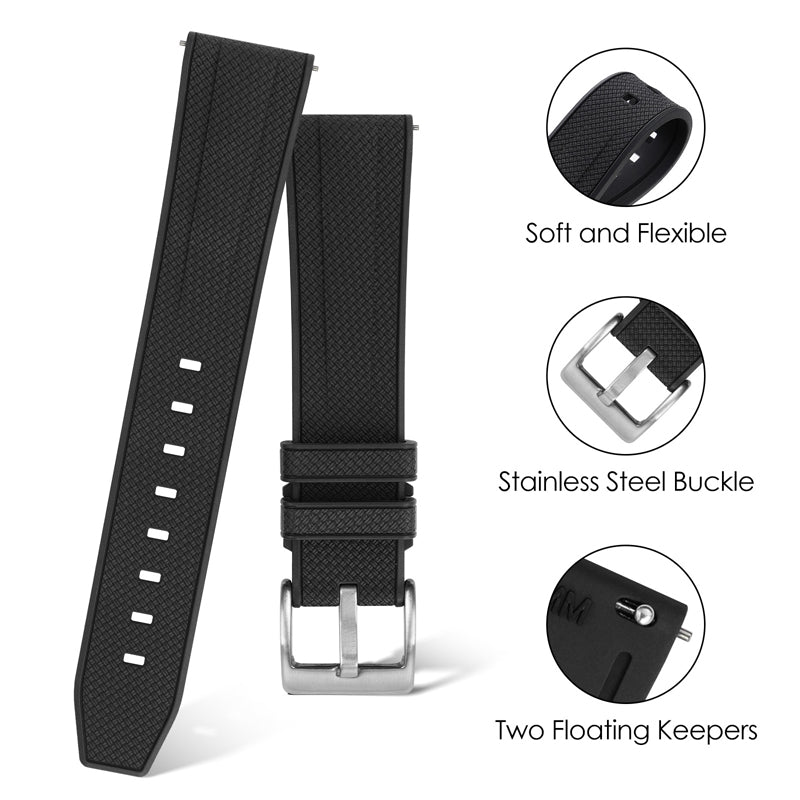 Militado FKM Rubber Watchband Herringbone Textured Watch Strap20mm 22mm