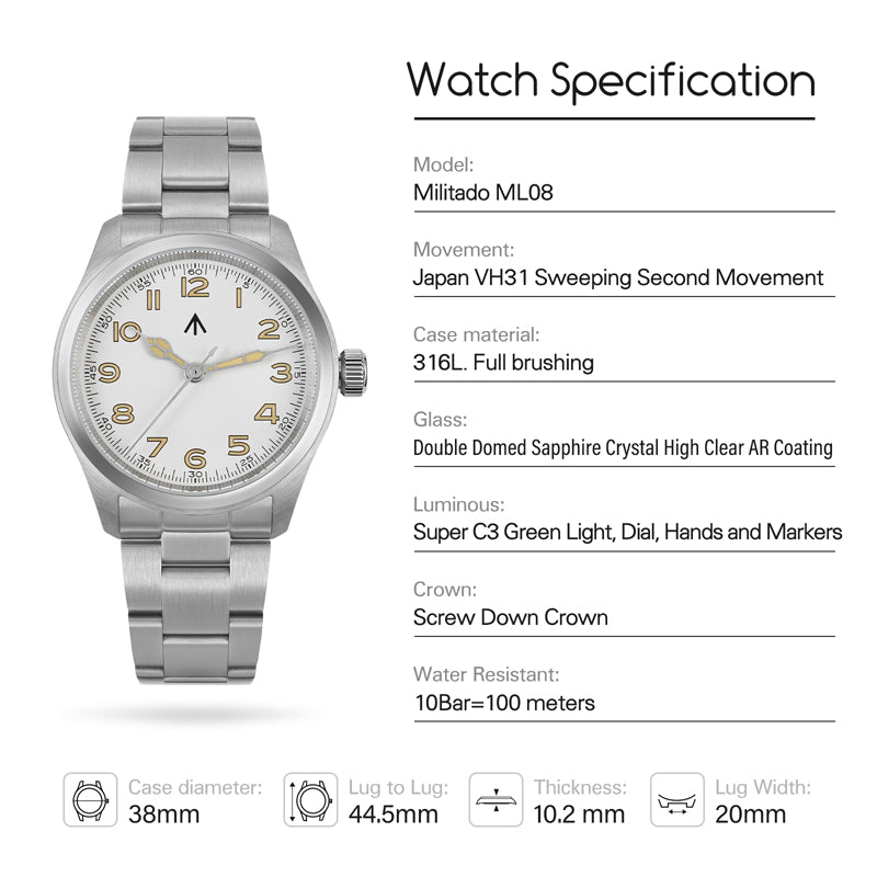 💥Spring Sale💥Militado 38mm Retro VH31 Military Watch ML08
