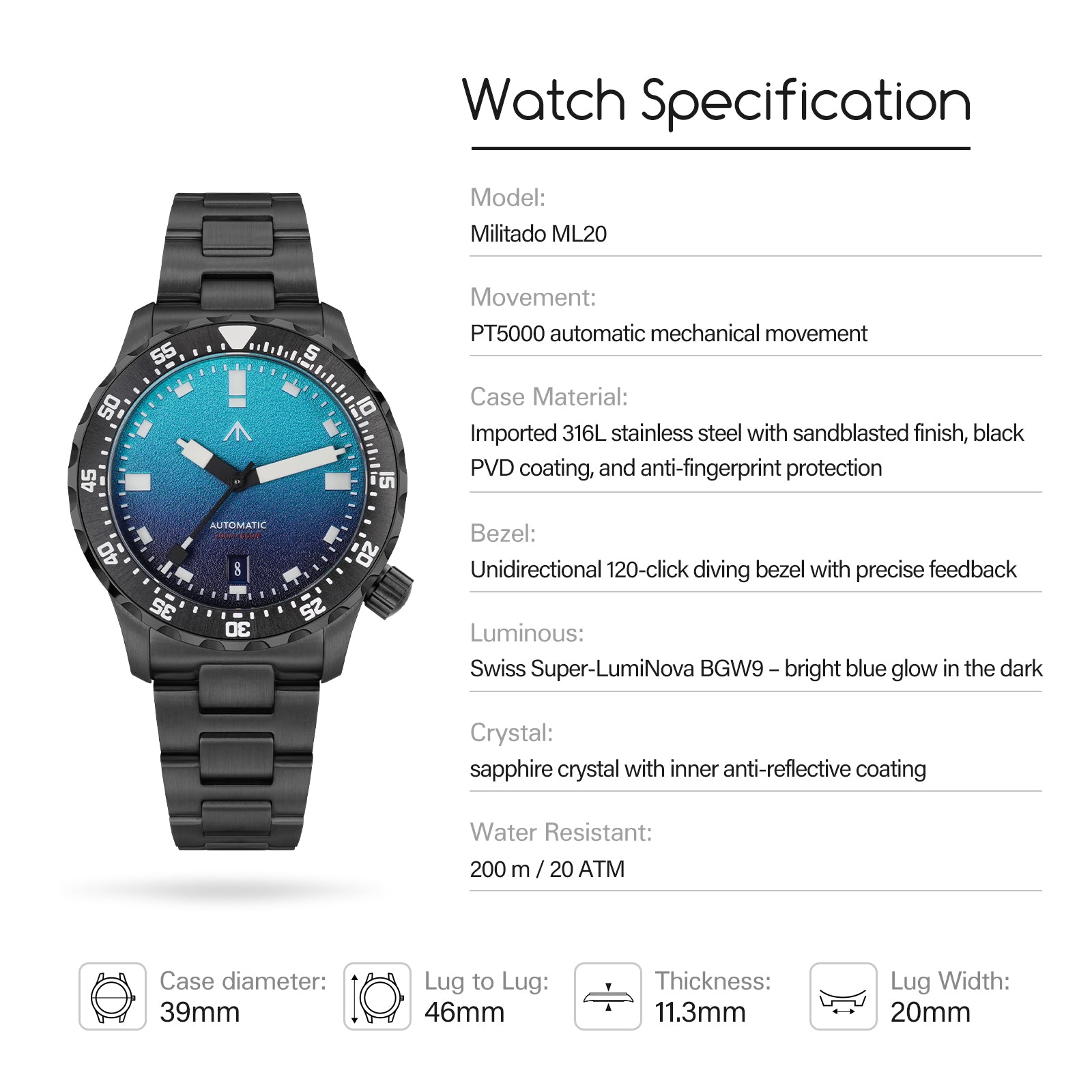 ★SuperOfertas ★Militado 38mm Reloj militar de campo con cristal de zafiro ML05