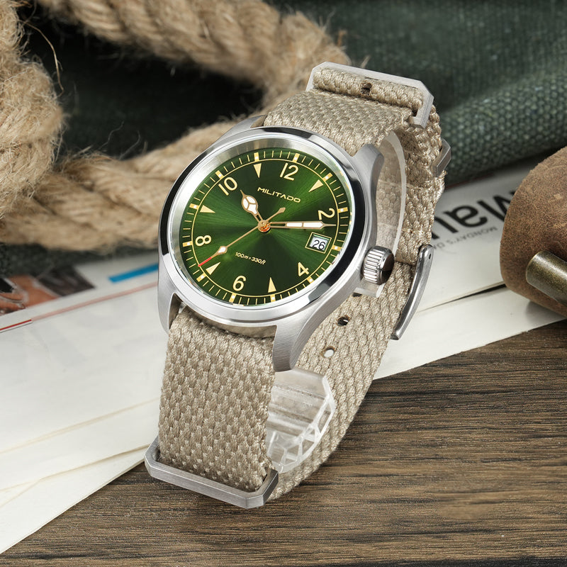 Militado VH31 38mm Sapphire Crystal Field Watch ML08 White Dial
