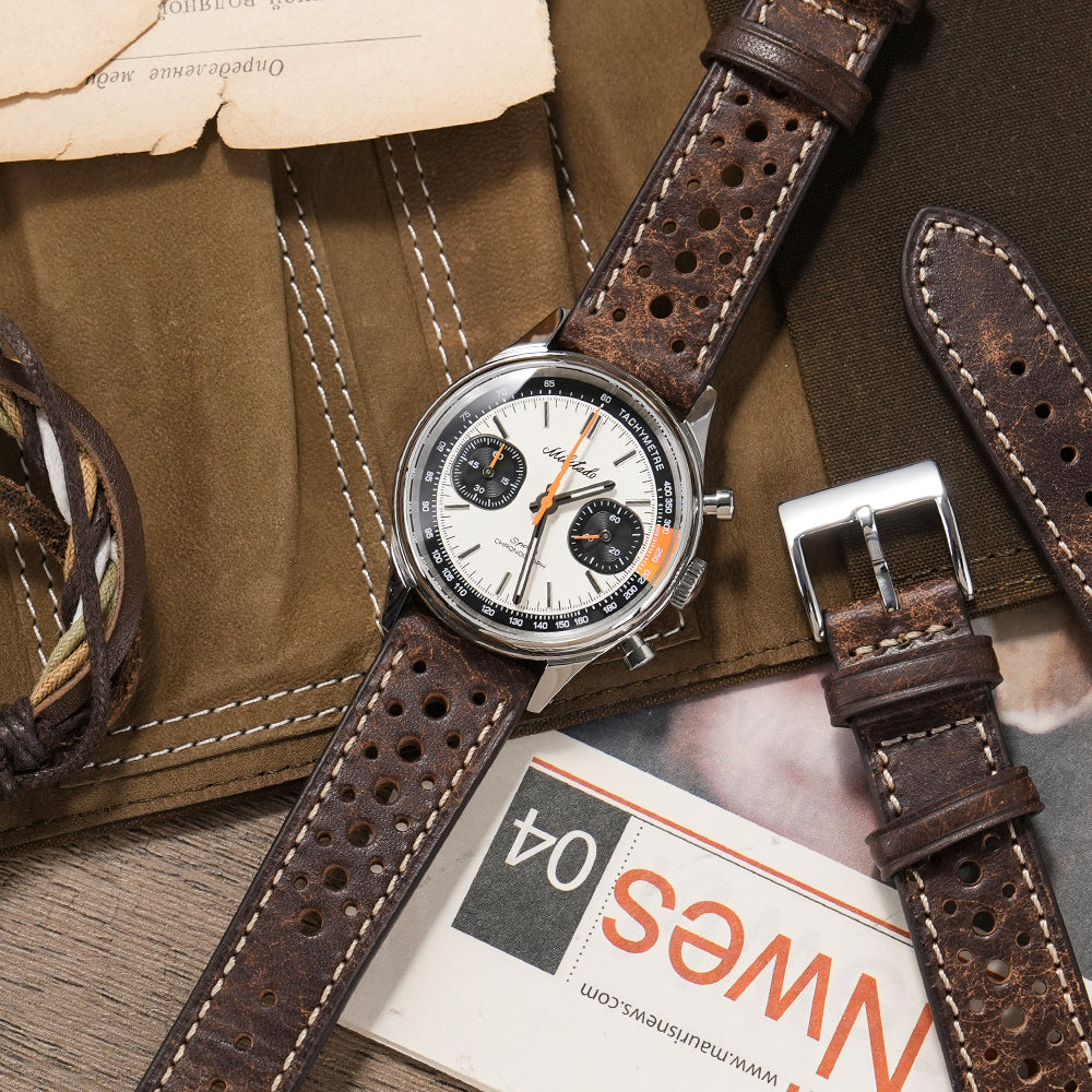 Vintage Premium Leather Perforated Watch Strap Cowhide Watch Band 20mm