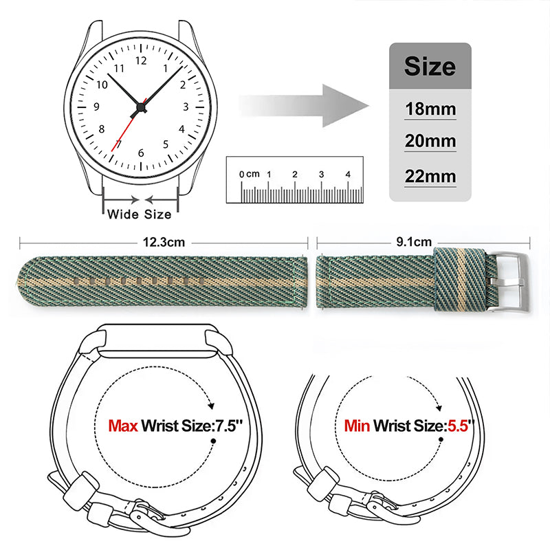 Correa de cuero y nailon para reloj, correa de lona de 20mm y 22mm