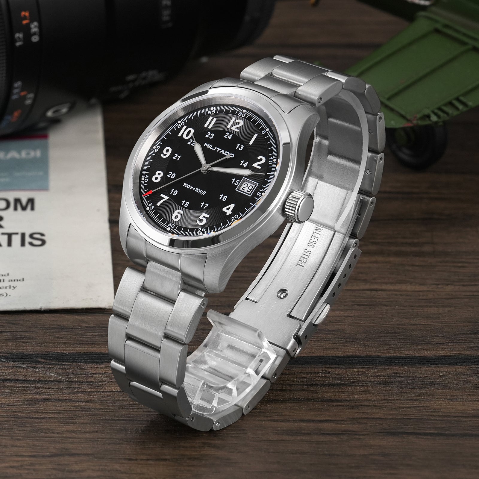 Militado 36 mm Reloj de campo de cuarzo D12 - Agujas tipo lápiz