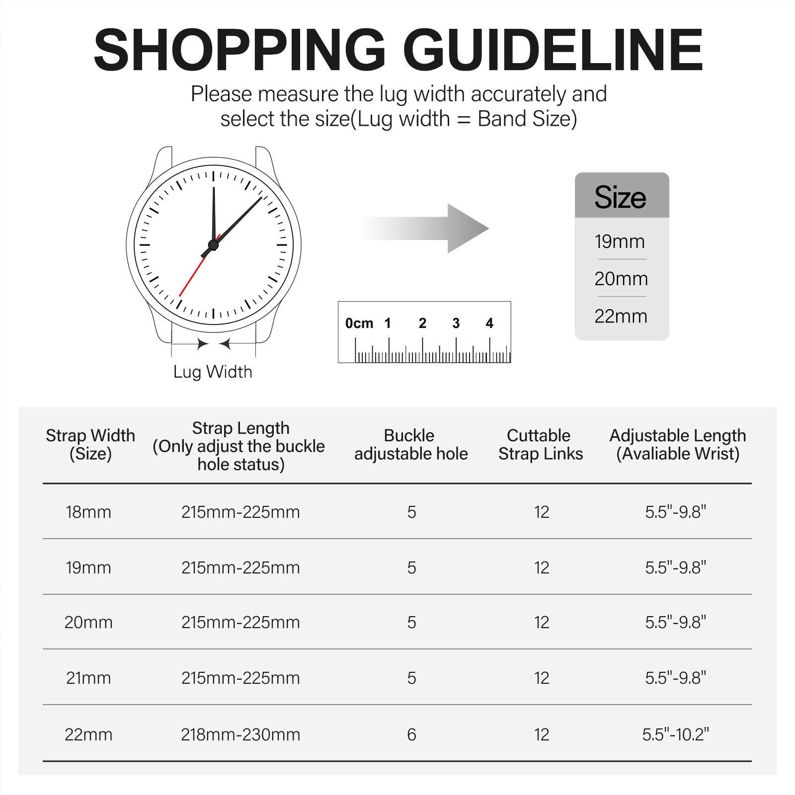 Premium-Grade FKM Rubber Watchband Cut-To-Size Rubber Strap 20mm 22mm