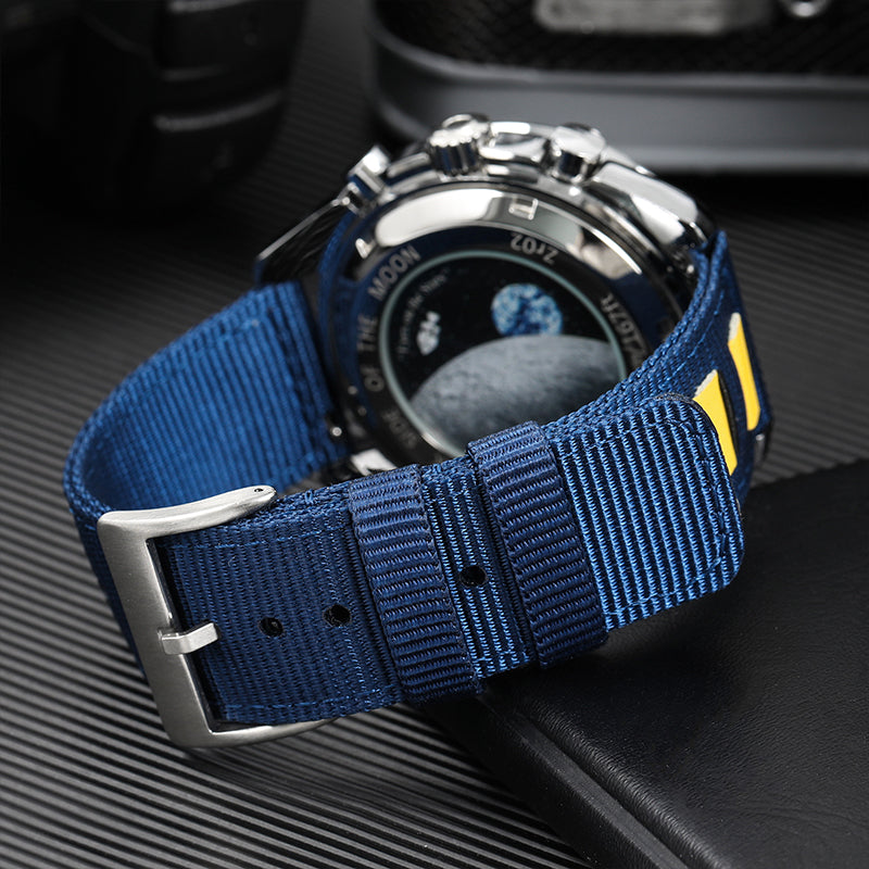 Correa de reloj de nailon y lona con detalles de cuero de 20 mm/22 mm