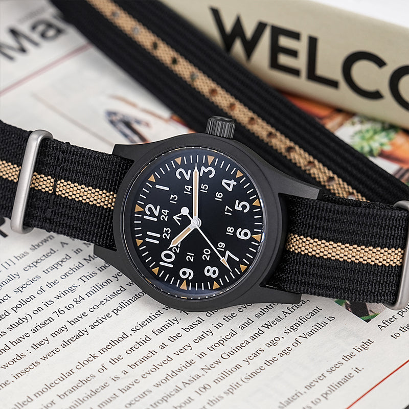 ★11.11 SALE★Militado VH31 Vintage Military Watch ML05 Black PVD