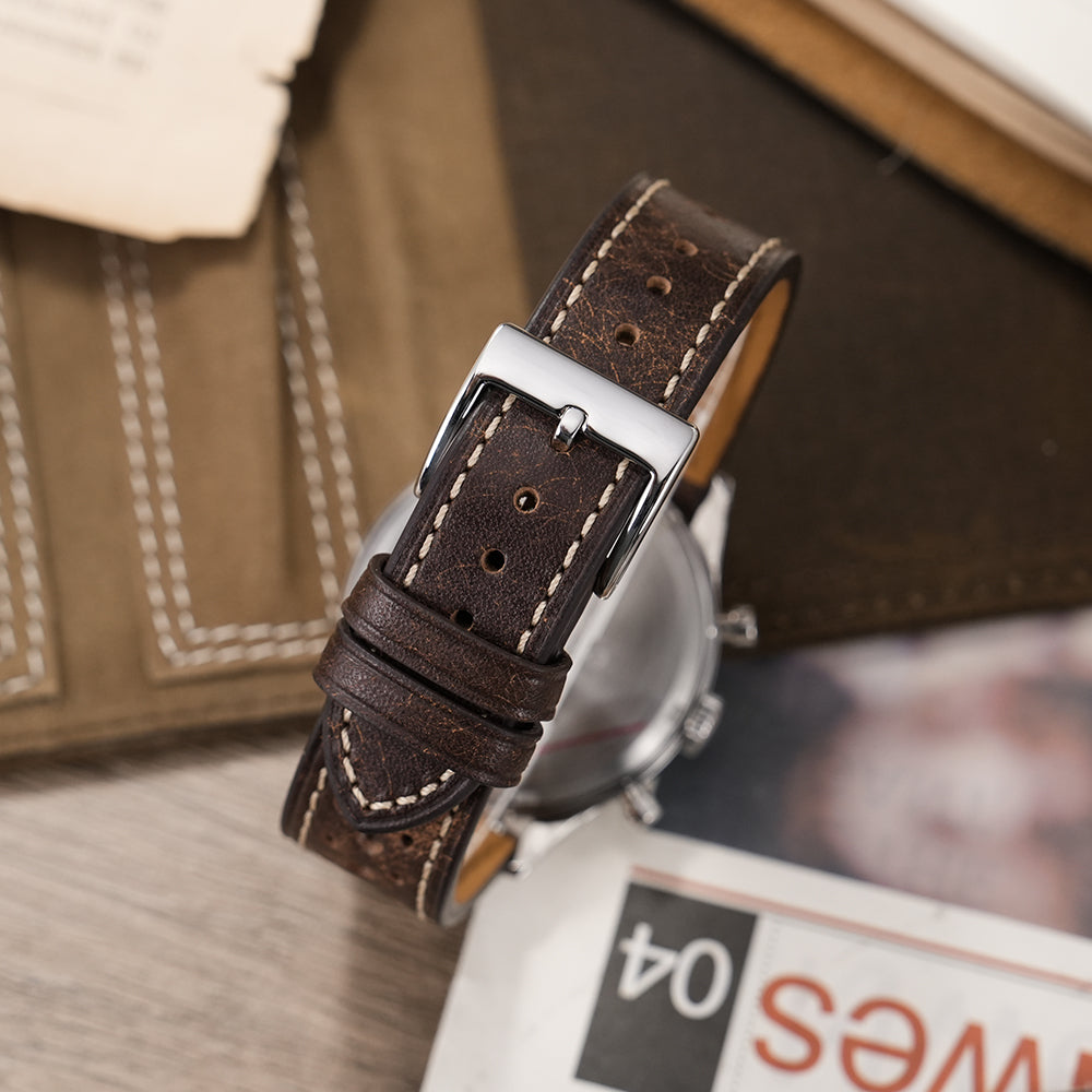Vintage Premium Leather Perforated Watch Strap Cowhide Watch Band 20mm