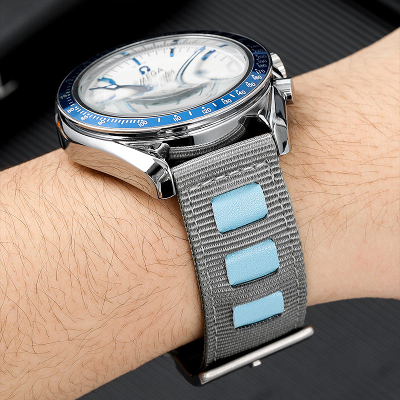 Correa de reloj de nailon y lona con detalles de cuero de 20 mm/22 mm