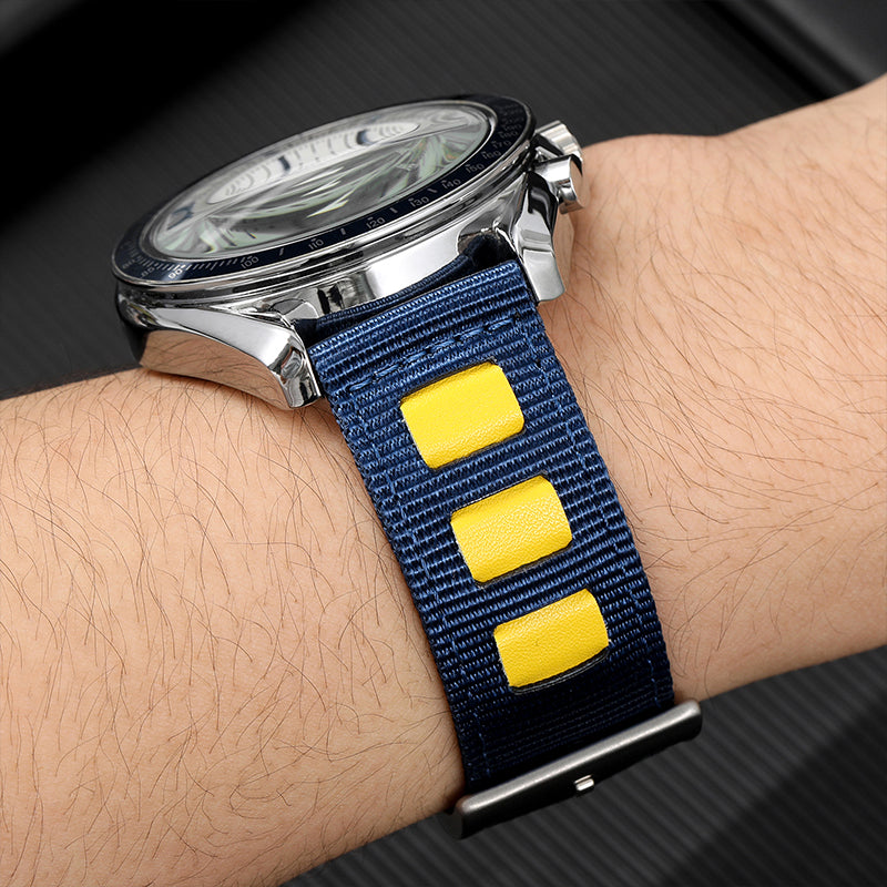 Correa de reloj de nailon y lona con detalles de cuero de 20 mm/22 mm