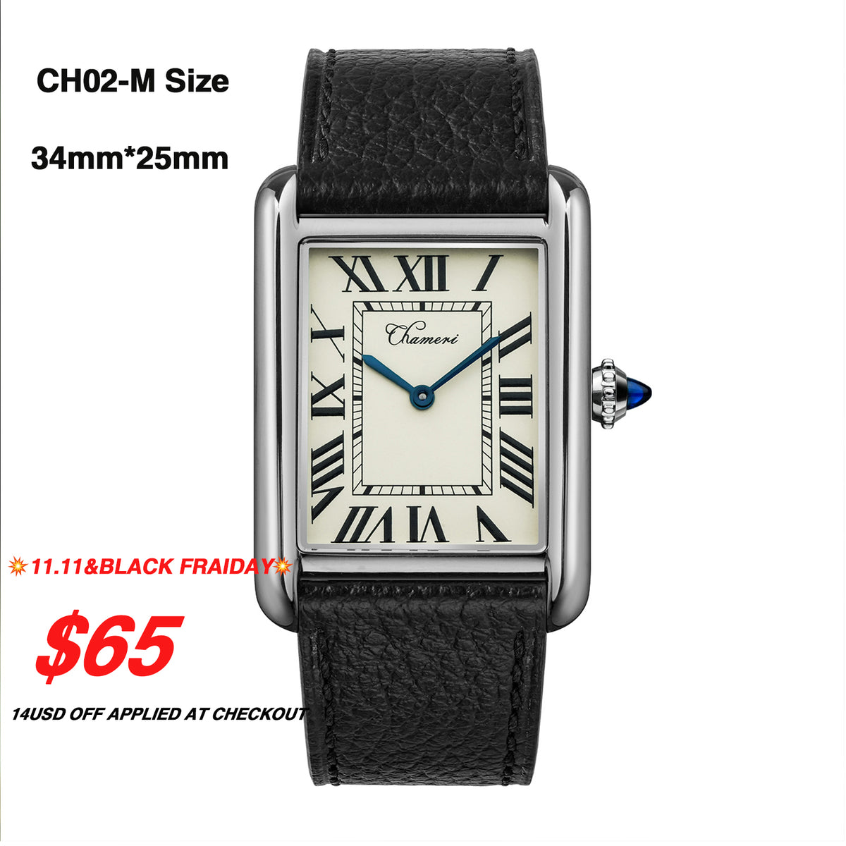 💥11.11&BlackFriday💥Chameri 25mm Dress Watch Ronda 762 Retro Watch CH02