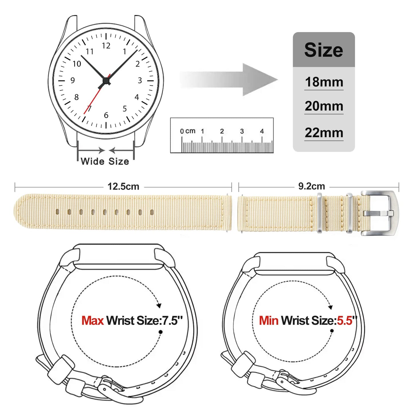 Leather Nylon Canvas Strap Watchband 20mm 22mm