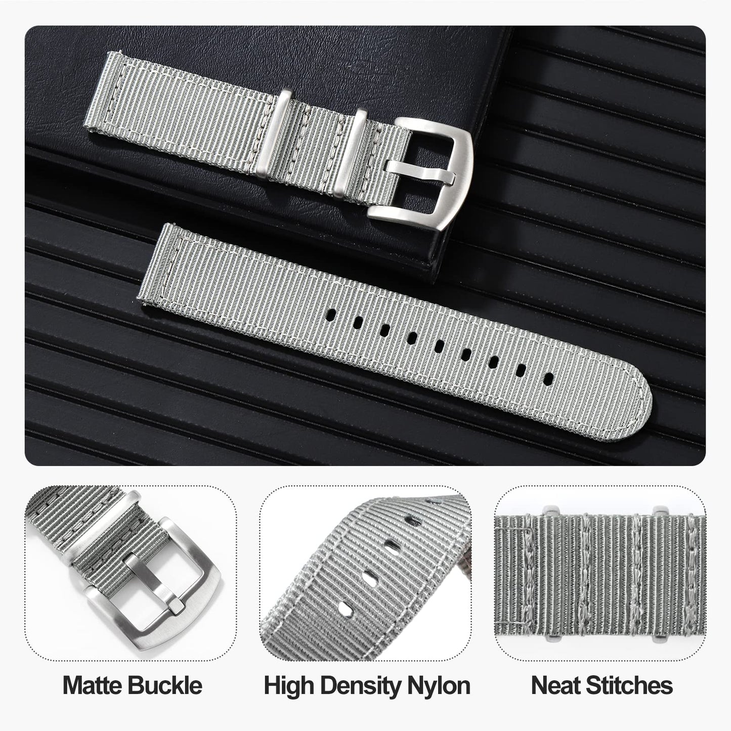 Leather Nylon Canvas Strap Watchband 20mm 22mm