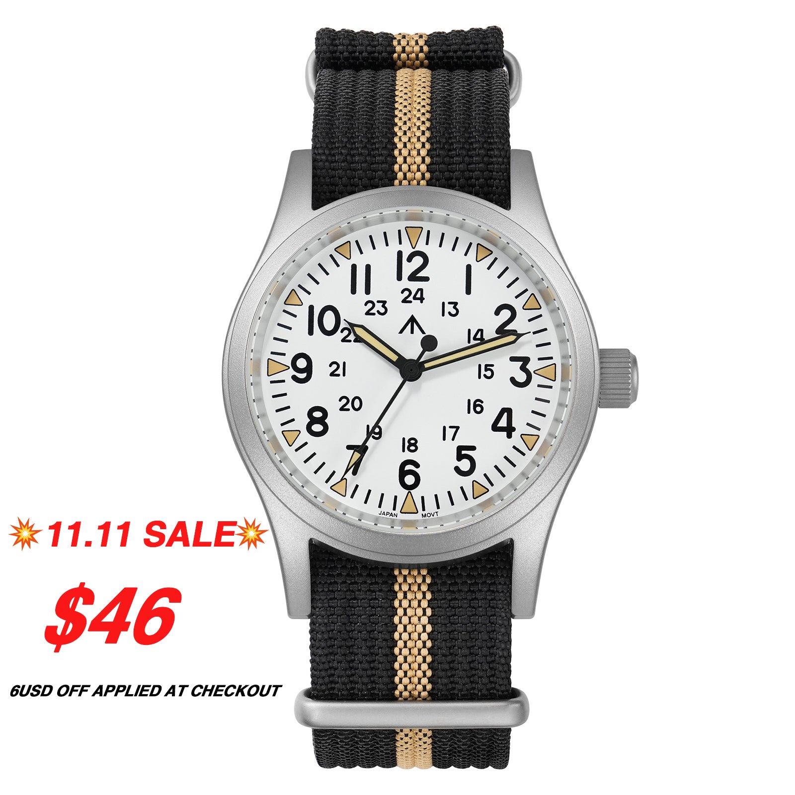 ★11.11 SALE★Militado VH31 Vintage Field Watch ML05 White Dial