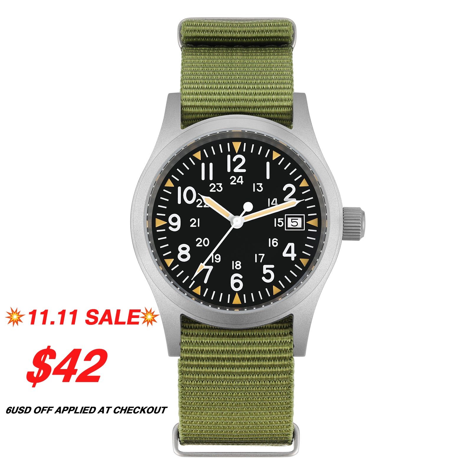 ★11.11 SALE★Militado 38mm Field Watch ML05 Date Window Version