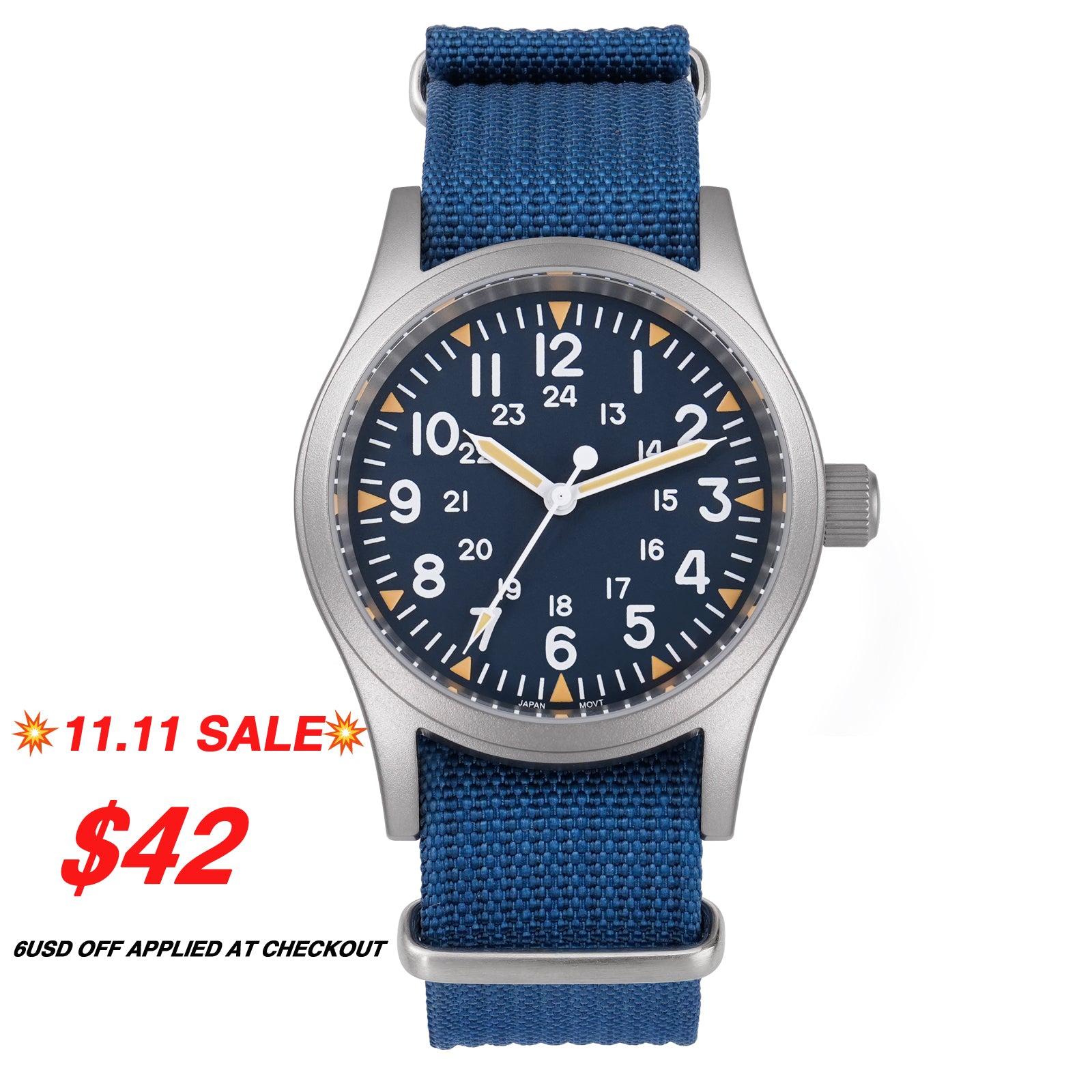 ☆11.11 SALE☆Militado VH31 Vintage Military Watch ML05 Blue Dial