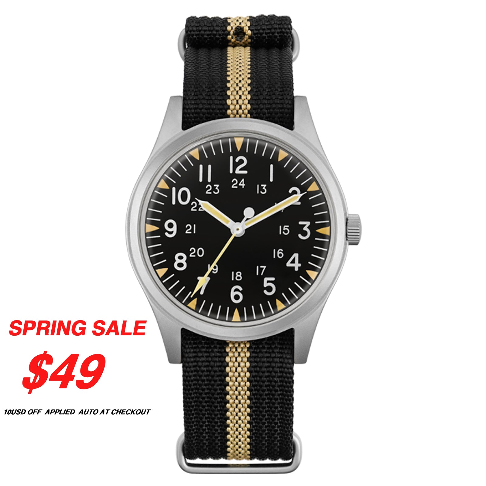 💥Spring Sale💥Militado 36mm High Domed VH31 Field Watch ML07