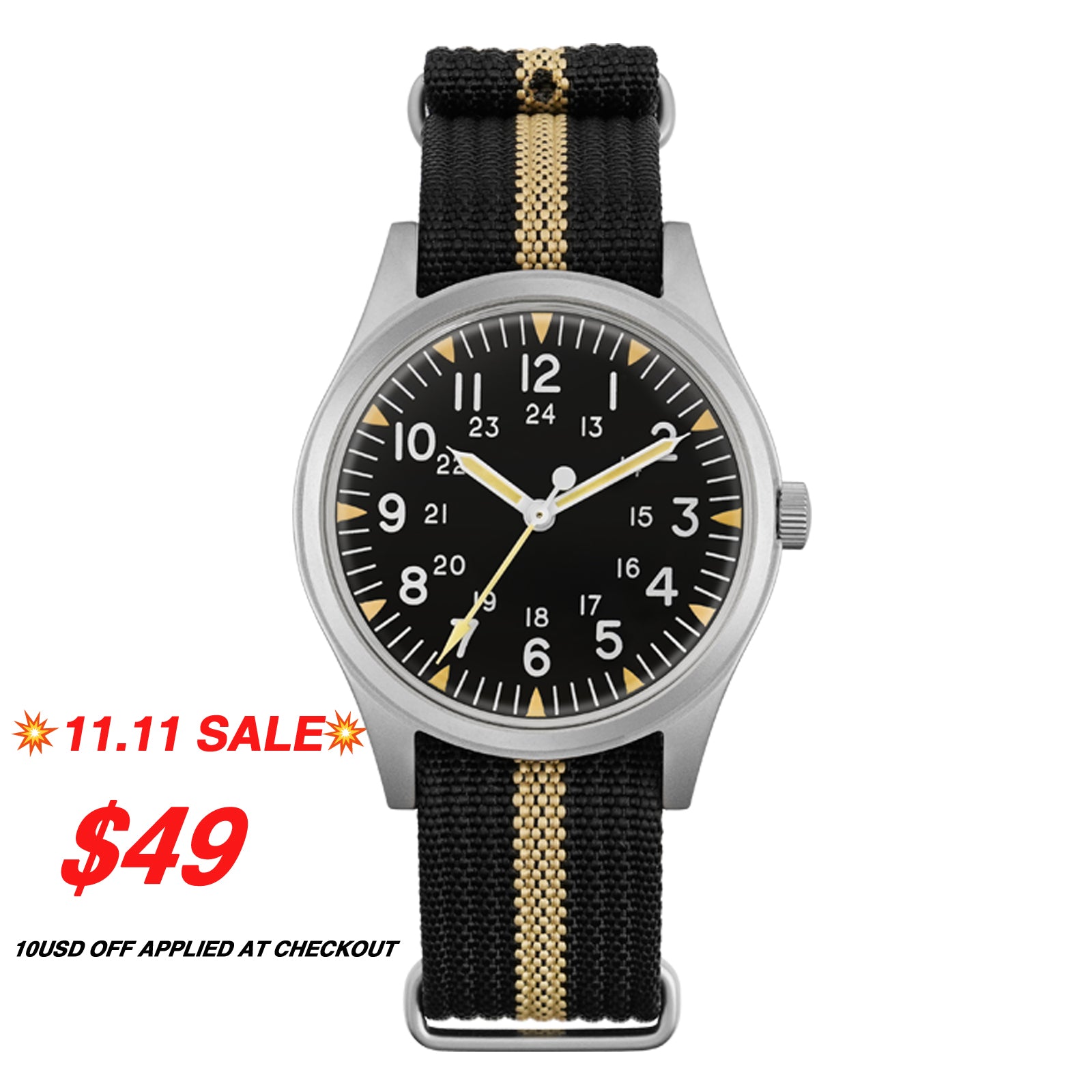 ★11.11 SALE★Militado 36mm High Domed VH31 Field Watch ML07