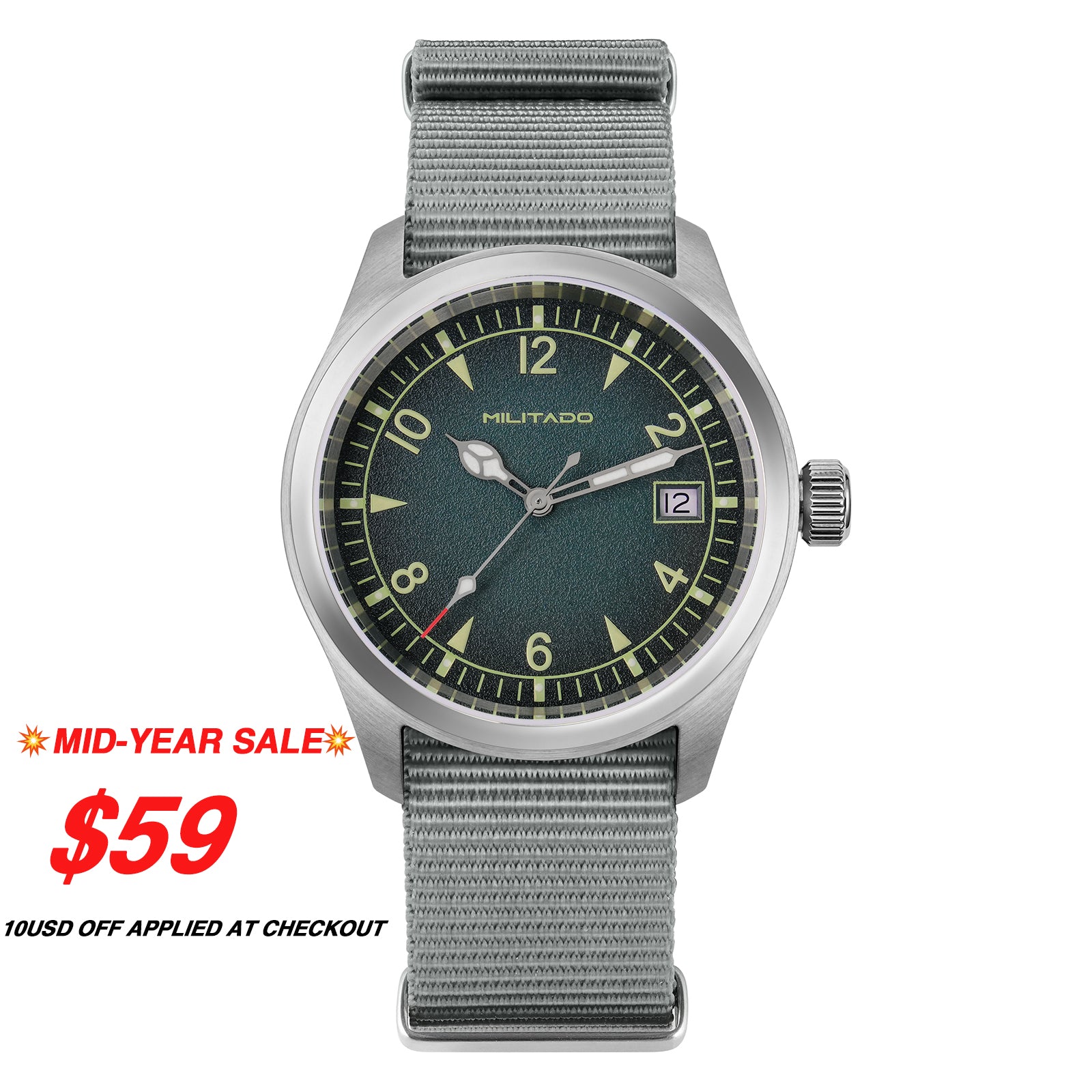 💥Mid-Year Sale💥Militado 38mm Sapphire Crystal Field Watch ML08 Grey Dial