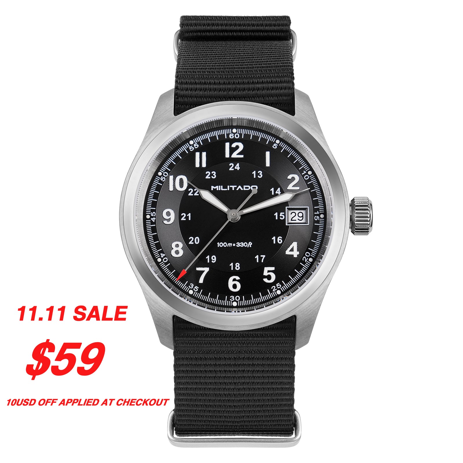 ☆11.11 Sale☆Militado 38mm Military Watch Vintage Field Watch ML08