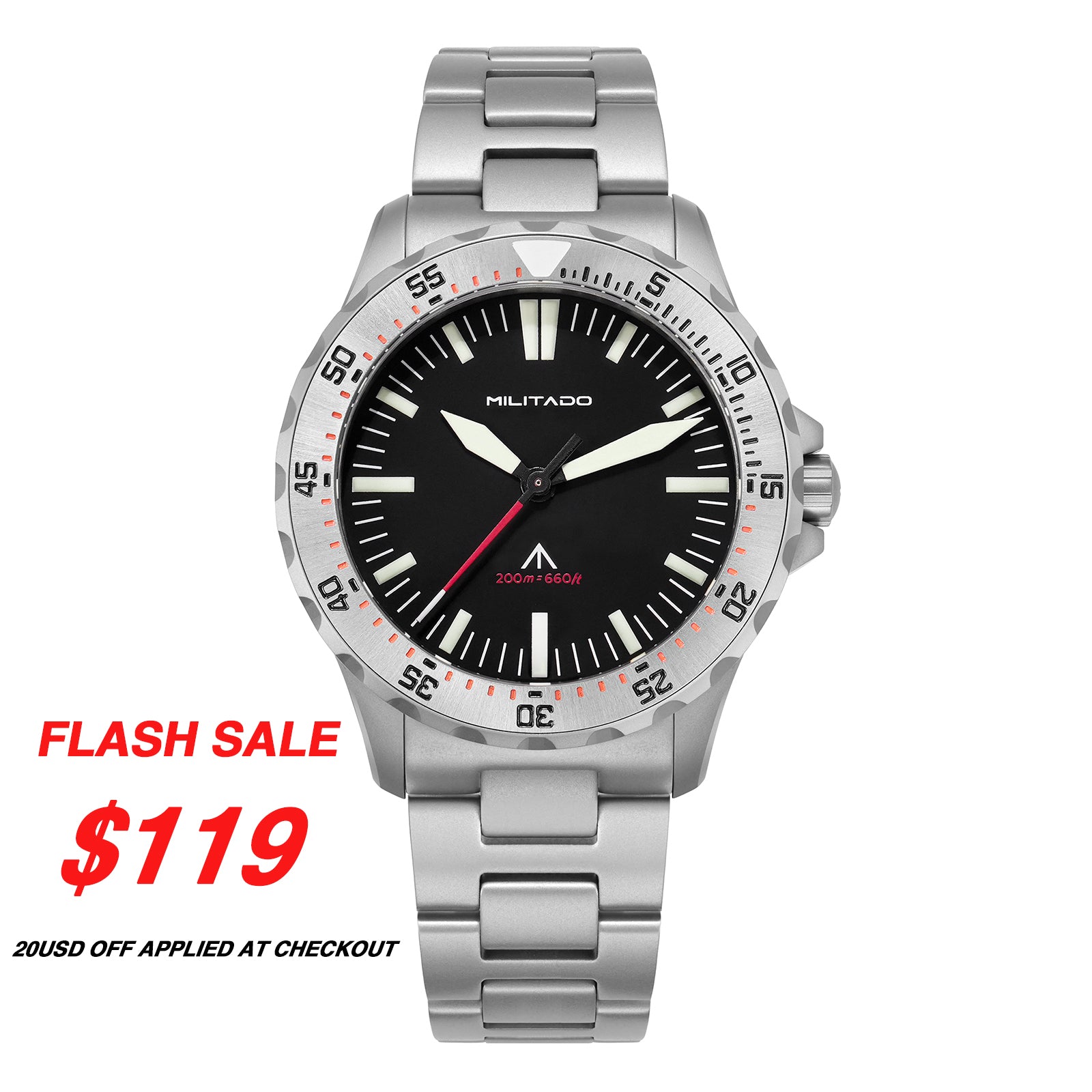 ★11.11 SALE★Militado 39mm Dive Watch Sapphire Crystal Military Watch ML16