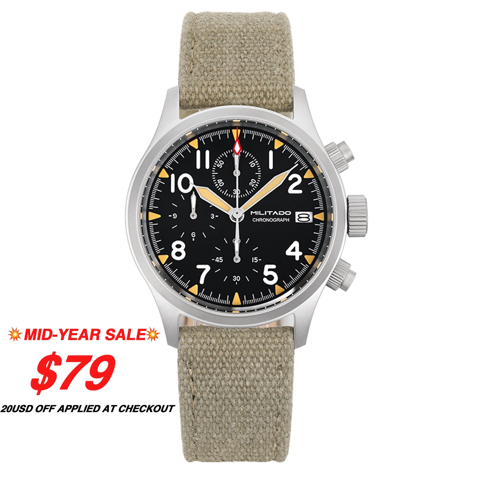 💥Mid-Year Sale💥Militado 39mm Retro VK67 Quartz Chronograph Watch