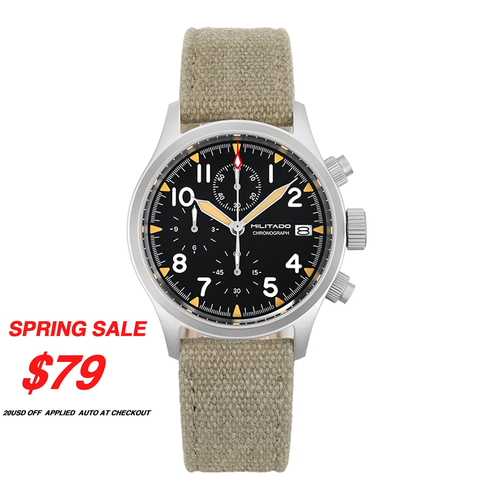 💥Spring Sale💥Militado 39mm Retro VK67 Quartz Chronograph Watch ML1868