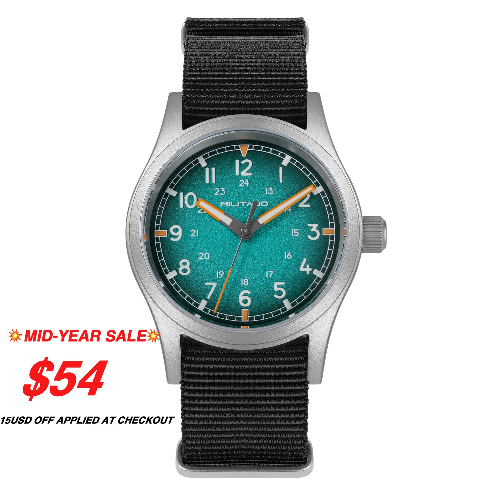 💥Mid-Year Sale💥Militado 38mm Military Watch VH31 Sweeping Hand Movt Watch ML24