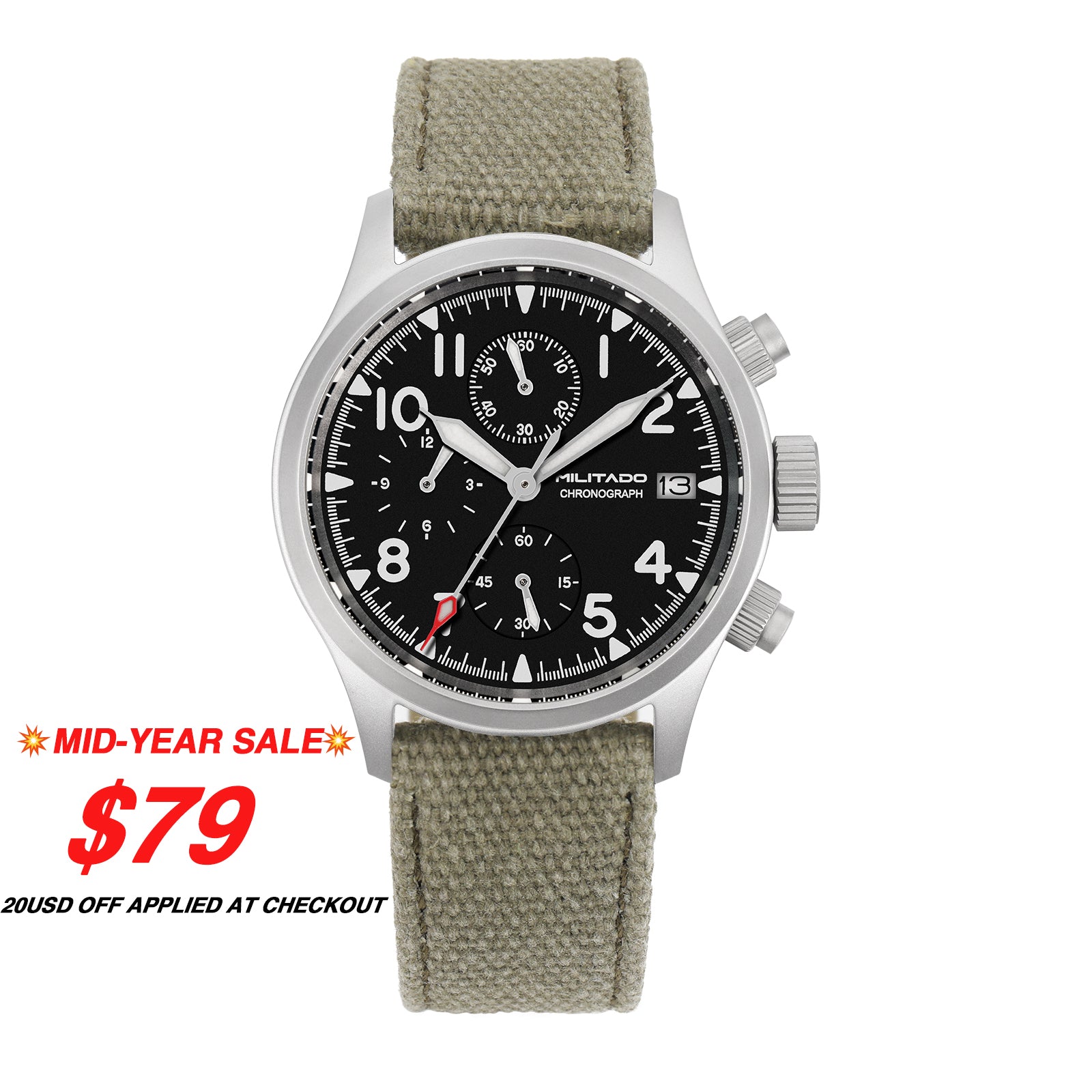 Reloj cronógrafo de cuarzo Militado Retro VK67 con 3 esferas