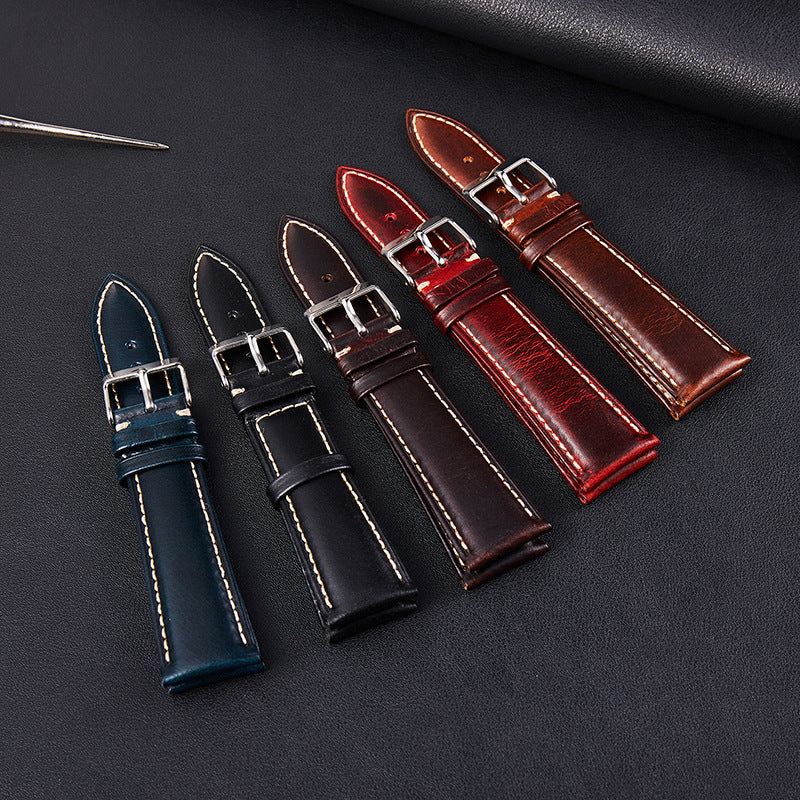 Vintage Oil Wax Leather Watch Strap Cowhide Watchband 18mm 19mm 20mm 21mm 22mm