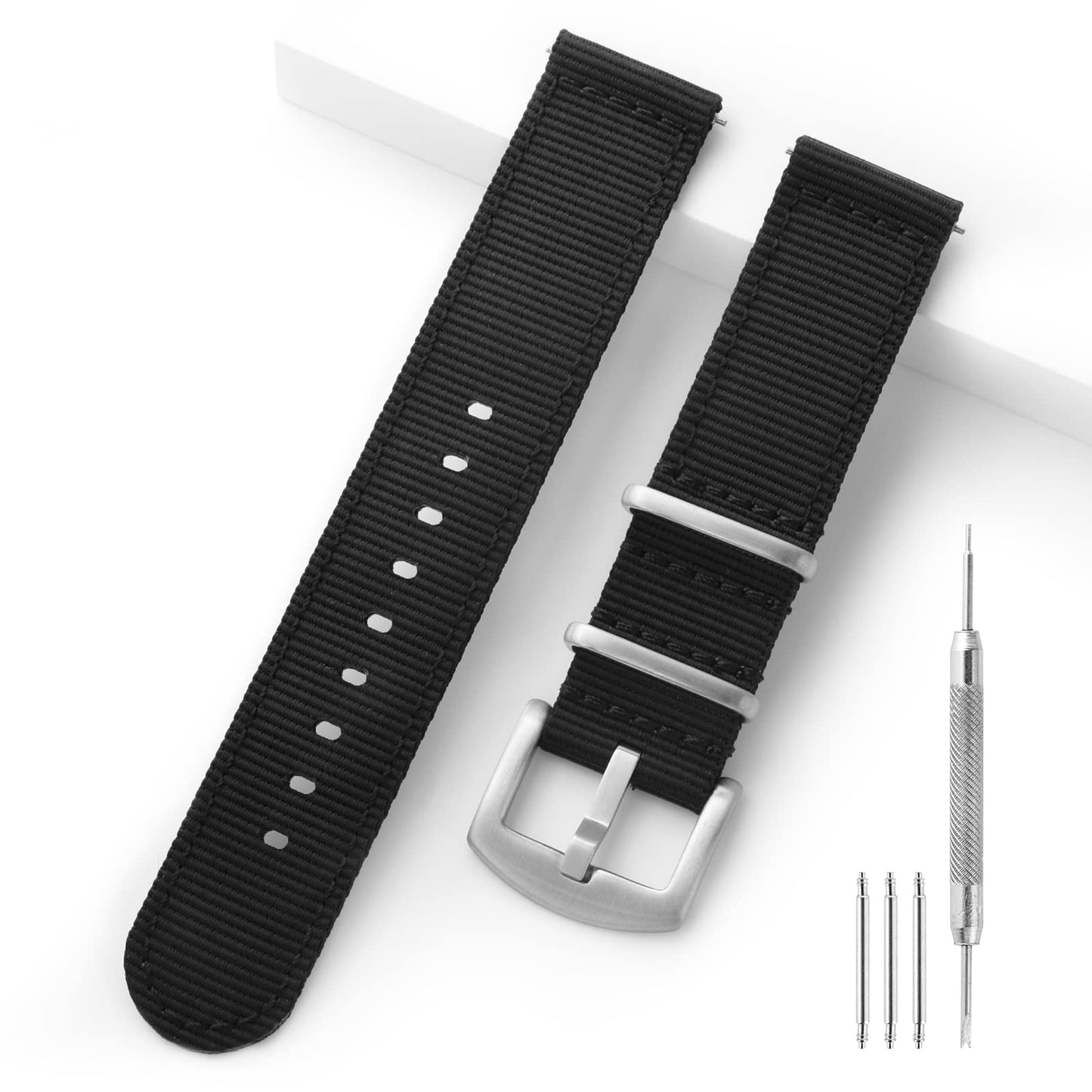 Leather Nylon Canvas Strap Watchband 20mm 22mm