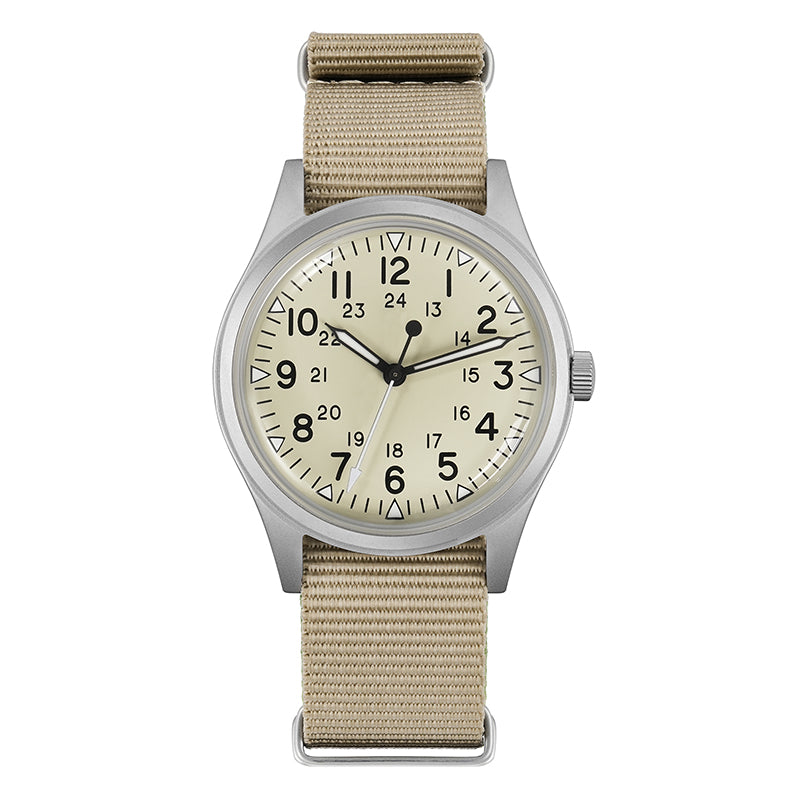 Militado 36mm Stainless Steel Vintage Style Military Watch ML07 Cream Dial