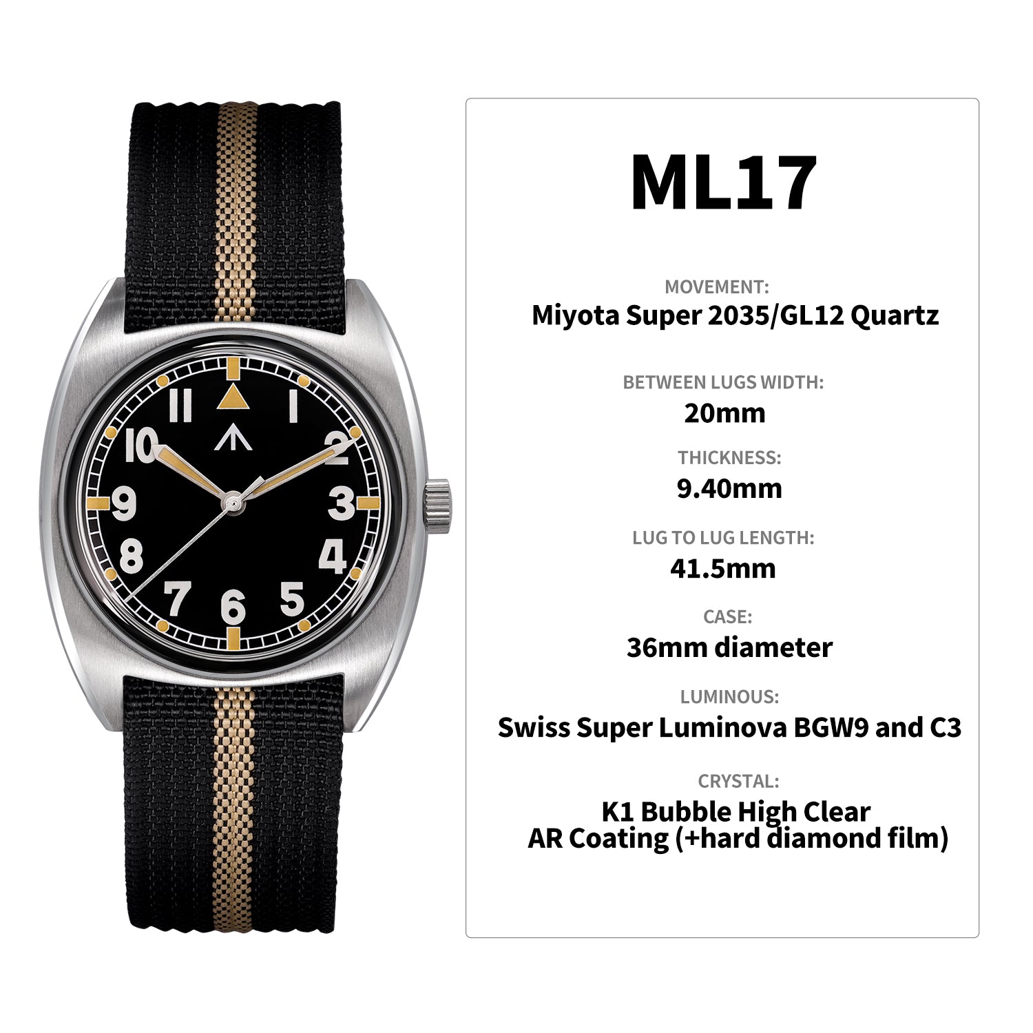 ★New Released★Militado Vintage 36mm Military Watch W10 Remake ML17