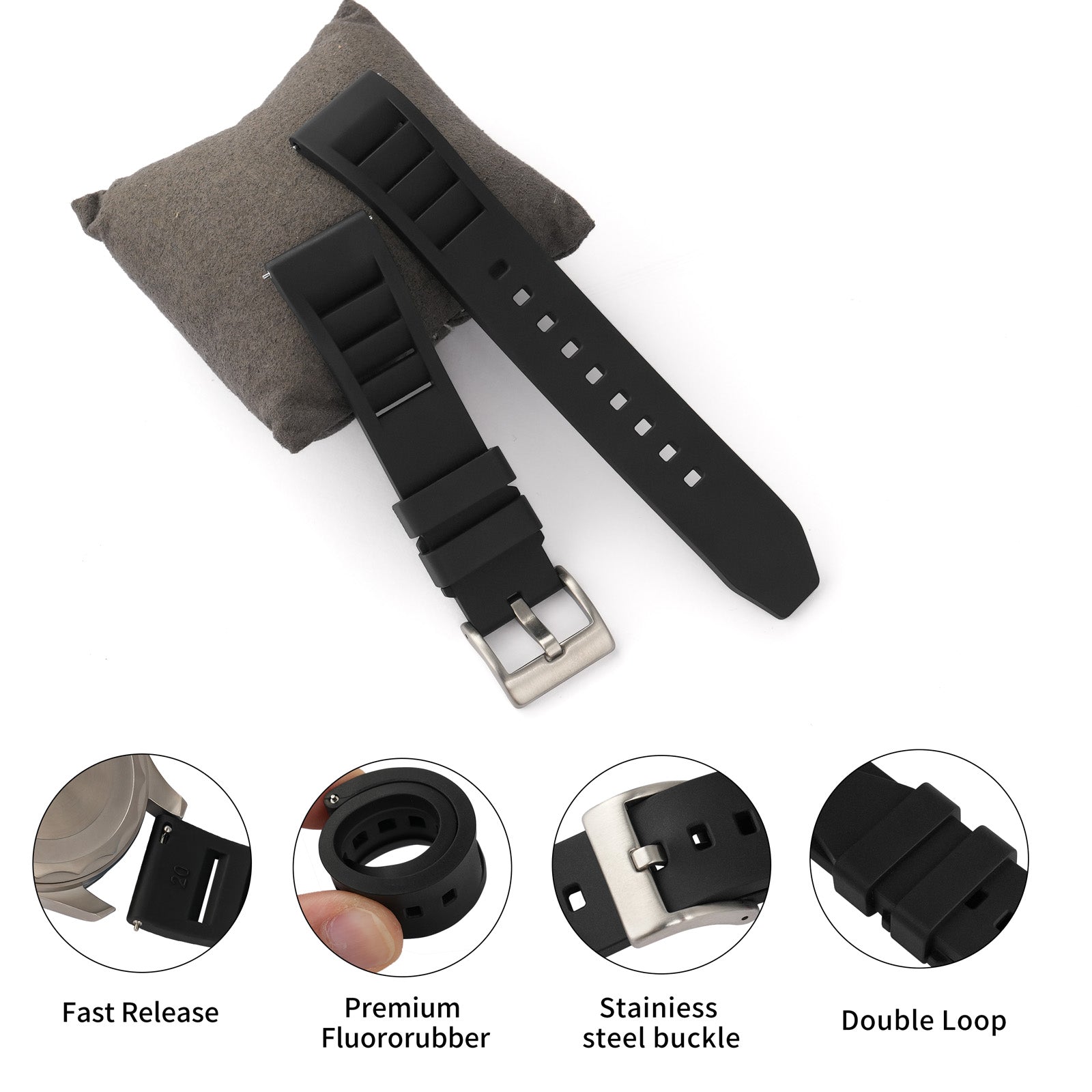 FKM Watch Band Rubber Strap 20mm 22mm