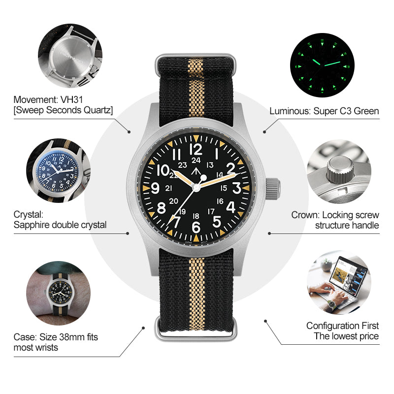 Militado 38mm Field Watch ML05 Date Window Version