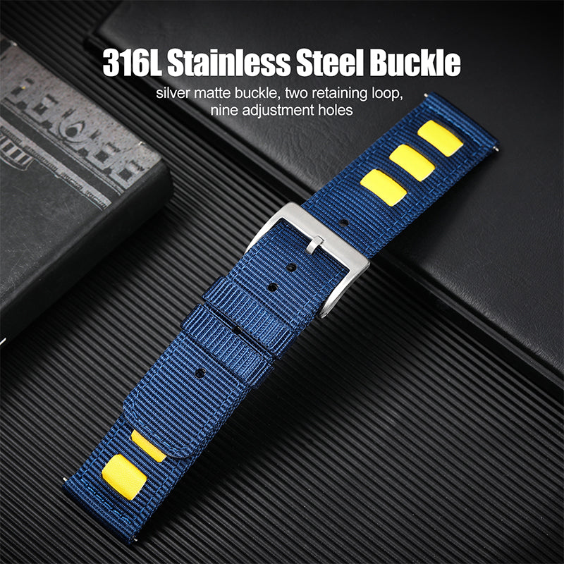 Leather Accented Canvas Nylon Watch Band 20mm/22mm