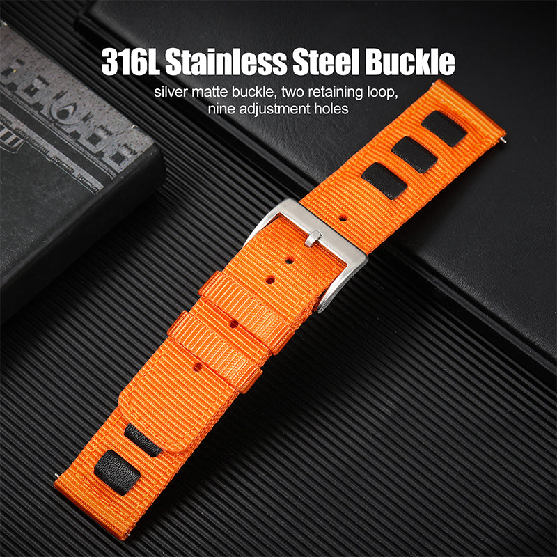 Leather Accented Canvas Nylon Watch Band 20mm/22mm