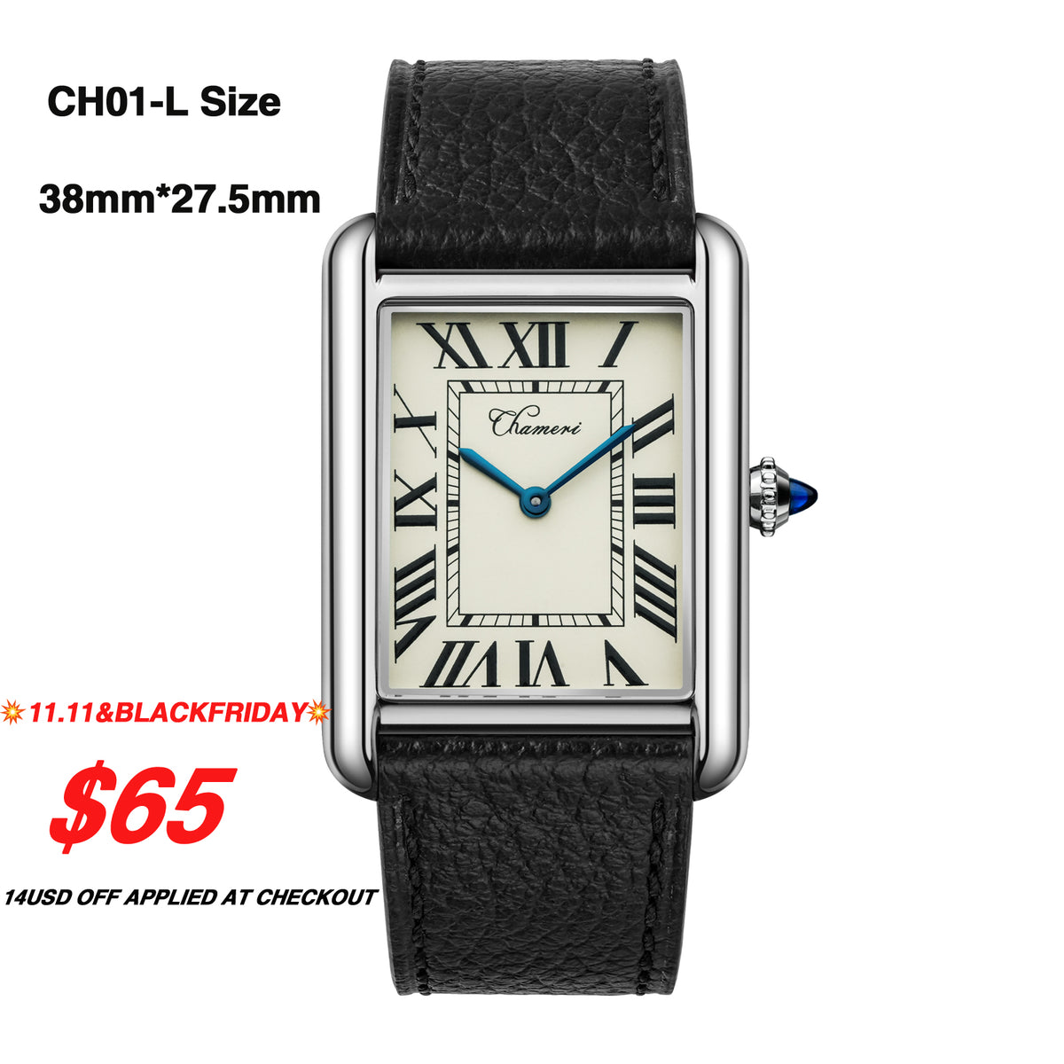 💥11.11&BlackFriday💥 Chameri 27.5mm Dress Watch Ronda 762 Retro Watch CH01