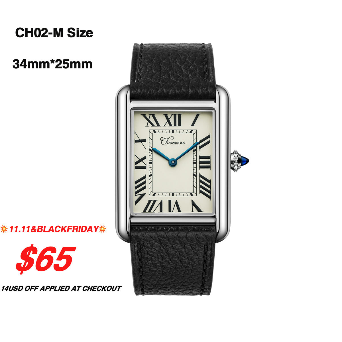 💥11.11&BlackFriday💥Chameri 25mm Dress Watch Ronda 762 Retro Watch CH02