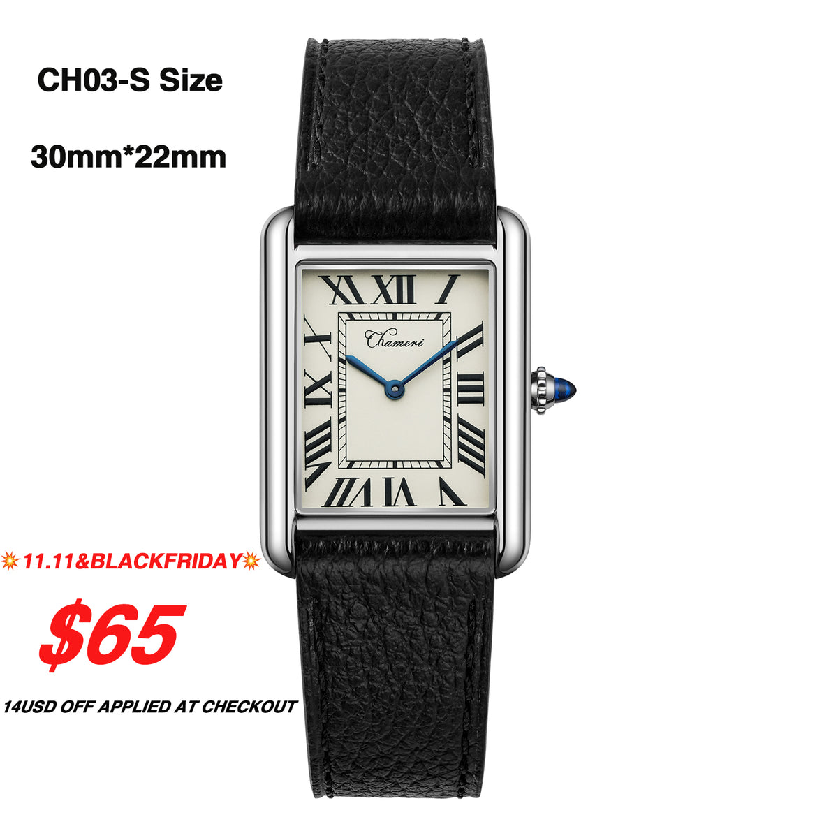 💥11.11&BlackFriday💥Chameri 22mm Dress Watch Ronda 762 Retro Watch CH03