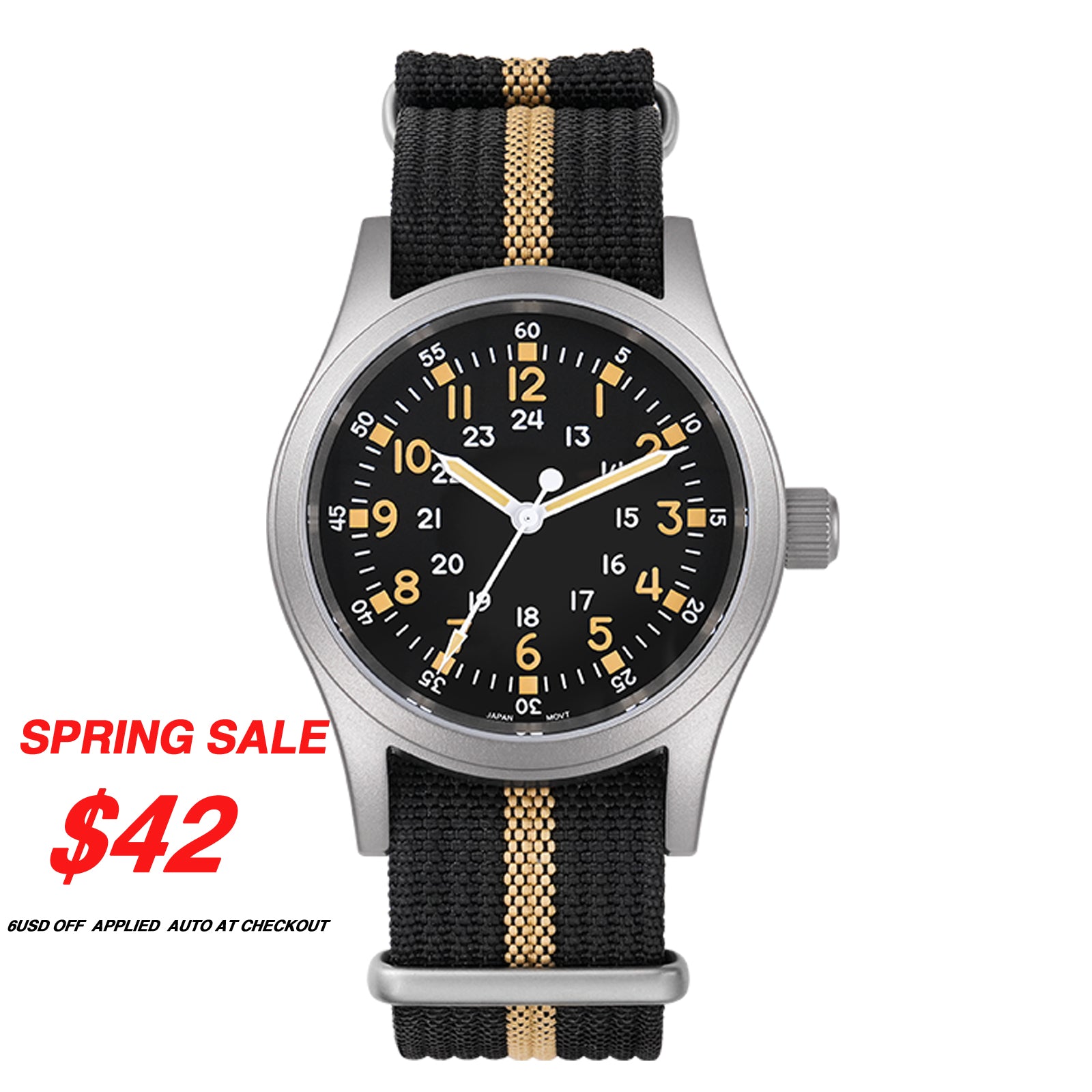 💥Spring Sale💥Militado VH31 Vintage Field Watch ML05 24hours Black Dial
