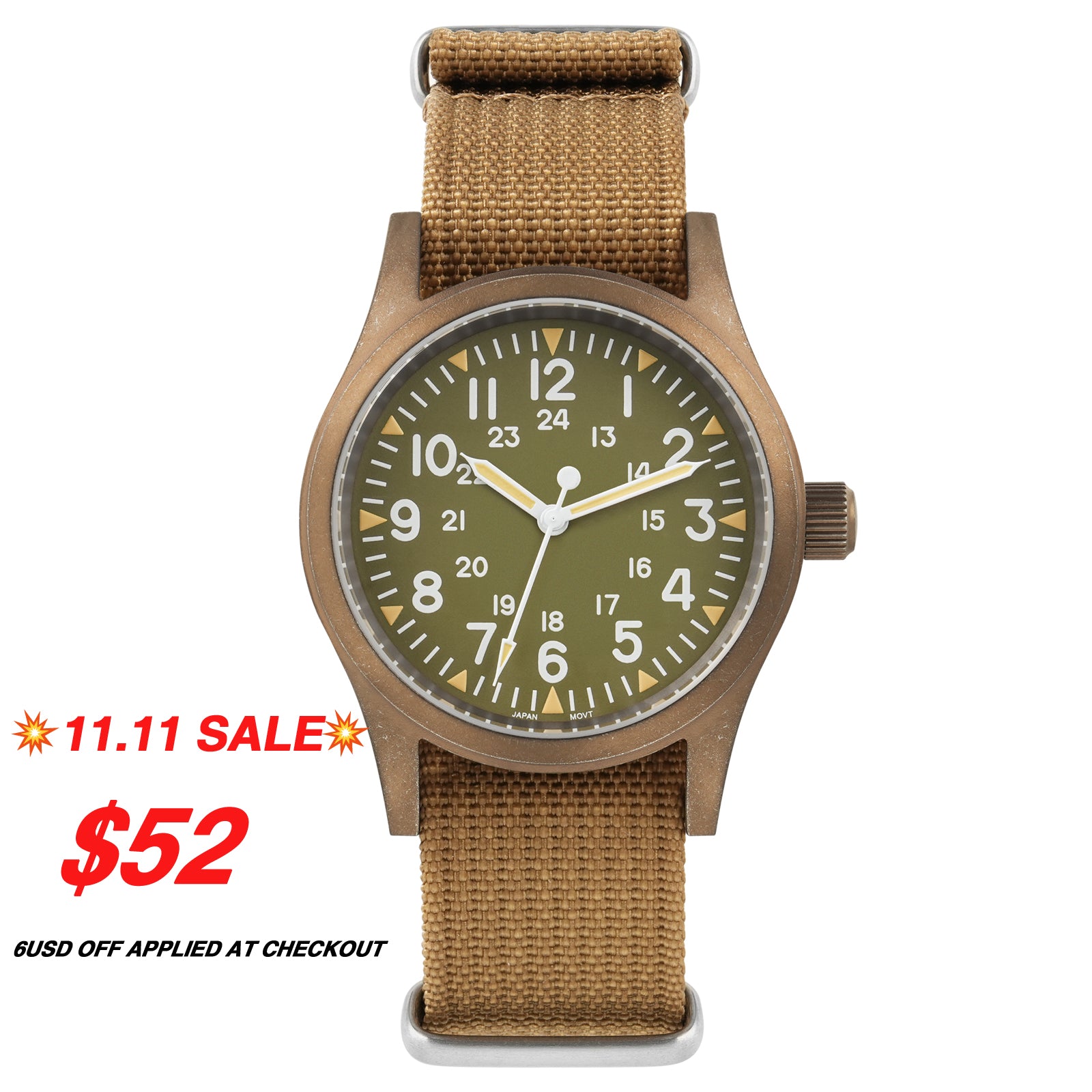 ★11.11 SALE★Militado 38mm PVD Bronze Watch Military Watch ML05