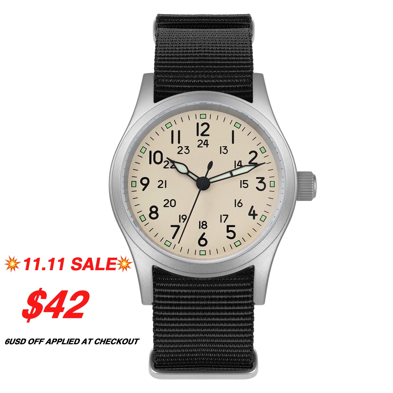 ★11.11 SALE★ Militado VH31 Vintage Military Watch ML05 Cream Dial