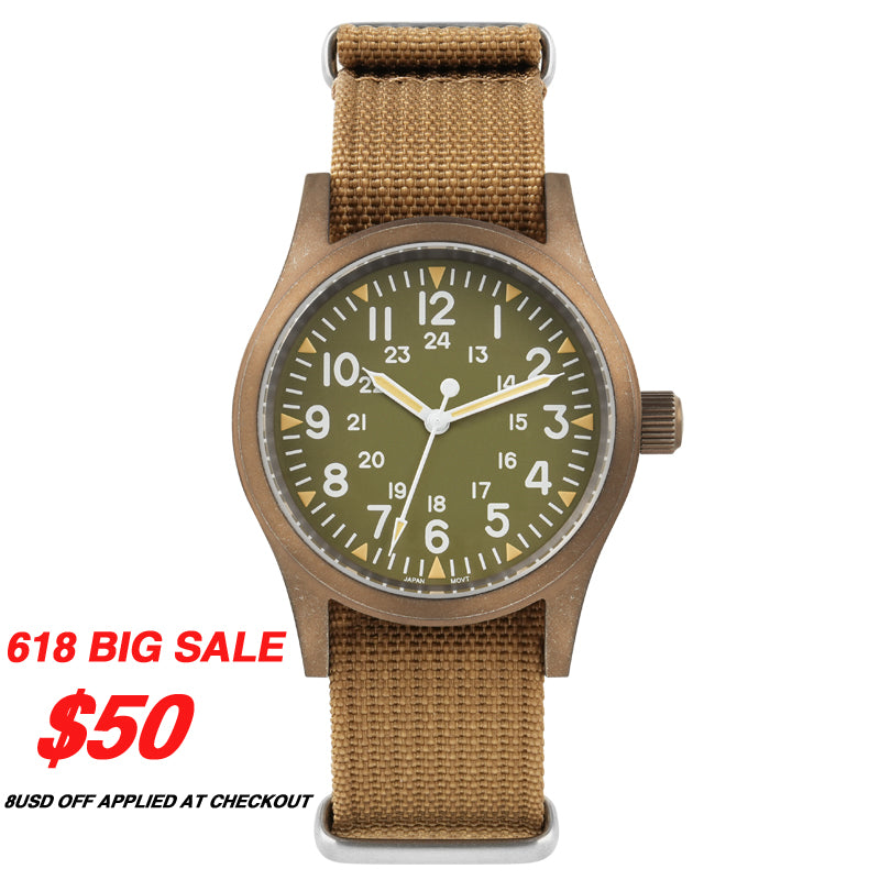 ★618 Big Sale★ Militado 38mm PVD Bronze Watch Military Watch ML05