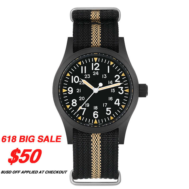 ★618 Big Sale★Militado VH31 Vintage Military Watch ML05 Black PVD