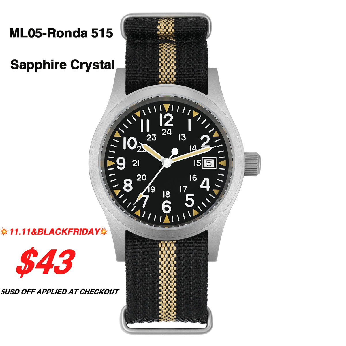 💥11.11&BlackFriday💥Militado 38mm Field Watch ML05 Date Window Version
