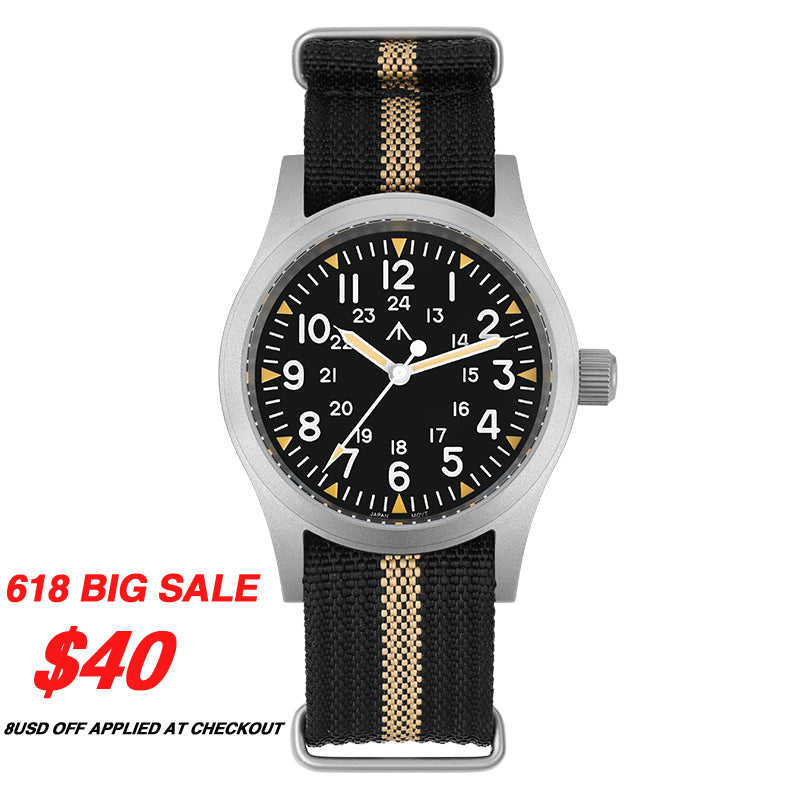 ★618 Big Sale★Militado 38mm Sapphire Crystal Field Military Watch ML05